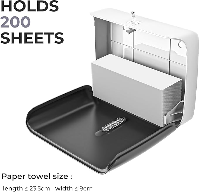 Commercial Paper Towel Dispenser Wall Mount Paper Hand Towel Dispenser Large Capacity 200 Multifold/Trifold/C Fold Paper Towel Dispenser Bathroom Adhesive Tissue Dispenser （Black）