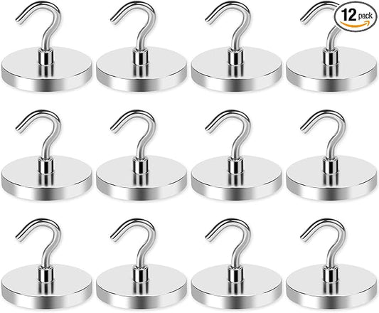 LOVIMAG Magnetic Hooks Heavy Duty, Super Stong Magnetic Hooks Neodymium Magnet Hooks for Cruise, Rare Earth Magnets with Hooks for Magnetic Hanger,Toolbox,Storage,Hanging-12 Pack