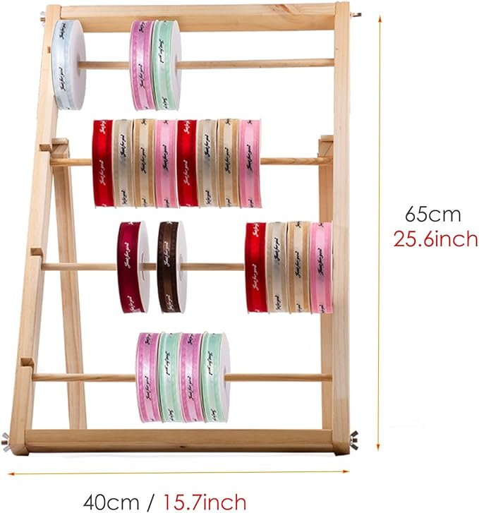 Free Standing Wooden Gift Wrapping Paper Storage Holder,Home Studio Ribbon Organizer Display Rack, Easy to Assemble(40x65cm)