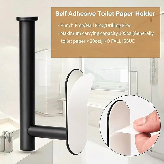 JOPOFI Toilet Paper Holder - Self Adhesive Toilet Paper Holder Wall Mount for Bathroom, SUS 304 Stainless Steel Command Strip Toilet Paper Roll Holder Stick On Wall, No Drilling - Matte Black