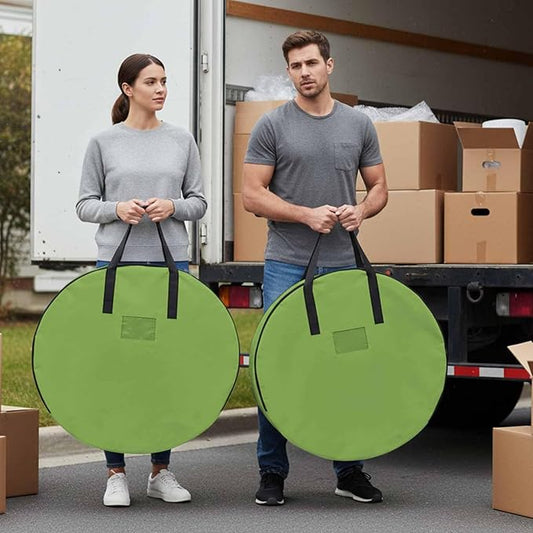 24 Inch Round Storage Bag 2 Pack,Watercolor Green Waterproof Wreath Storage Container with Handles&Zipper Solid Color Closet Organizer Bags Garland Box