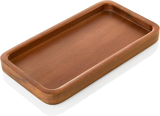 ALELION 6" Small Tiny Bathroom Vanity Tray for Counter - Acacia Wood Dish Soap Dispenser Tray for Kitchen - Decorative Tray for Kitchen Dresser Tops Perfume Jewelry