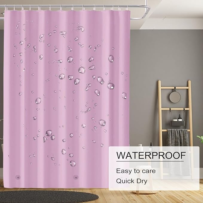 TIKABC Pink Shower Curtain Liner, 4G PEVA Shower Liner, Plastic Peva Waterproof Shower Curtains, 72x72 inch with Grommet Holes 3 Magnetic Weights