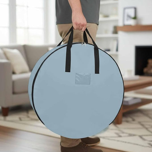 24 Inch Round Storage Bag 1 Pack,Blue Watercolor Waterproof Wreath Storage Container with Handles&Zipper Modern Minimalist Art Closet Organizer Bags Garland Box