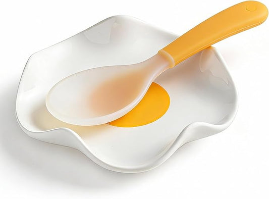 Miamolo Cute Spoon Rest for Stove Top, Ceramic Egg Spoon Holder for Kitchen Counter Spatula Holder, 5.3in Coffee Spoon Rest, Sunny-Side Up Funny Cooking Spoon Holder for Utensils, Kitchen DéCor