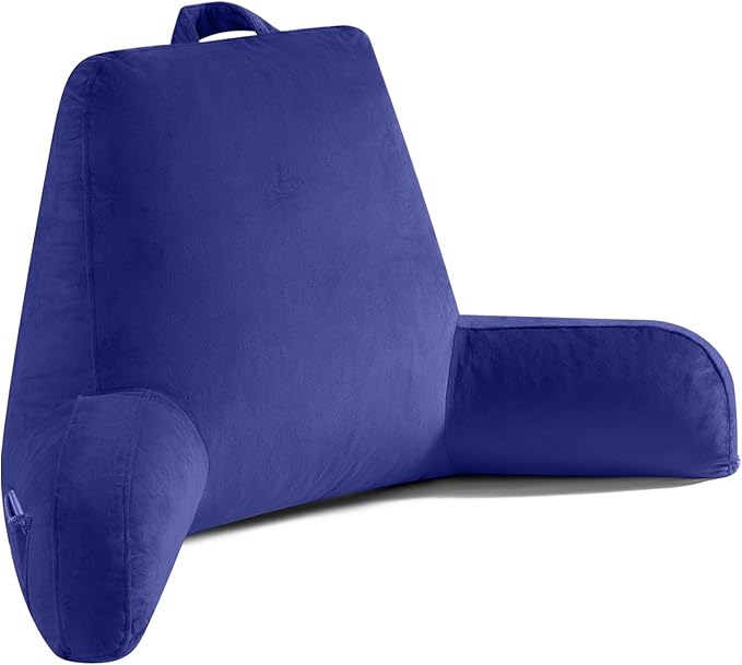 OAISZ Reading Pillow for Sitting in Bed Adult, Reading Pillow with Shredded Memory Foam, Bed Pillow with Washable Cover, Back Pillow Sitting Up with Extend Arms, Navy, X-Large