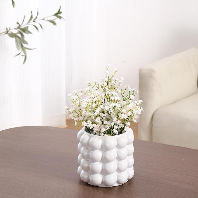 Bubble Vase, White Ceramic Vase, Small Short Vase, Ceramic Flower Vases for Home Decor, Decorative Vases for Living Room, Bedroom, Office, Shelf, Coffee Table, 5 Inches