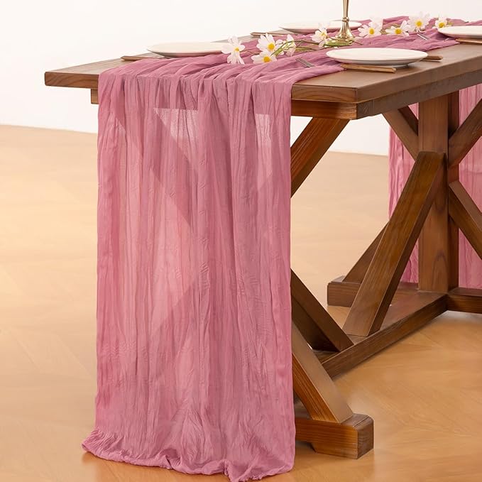 Socomi 3pcs Mauve Easter Spring Cheesecloth Table Runner Boho Rustic Gauze 120 inch 10FT Cheese Cloth Runner for Wedding Party Baby Shower Birthday Home Decor Holiday Decorations