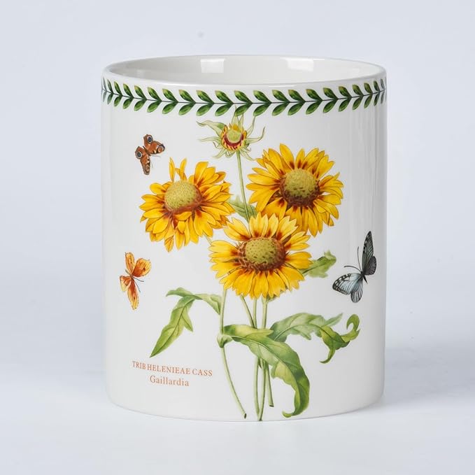 Floral Kitchen Utensil Holder, 7.1 Inch Large Ceramic Crock, Sunflower Pattern, White Kitchen Counter Organizer (sunflower)