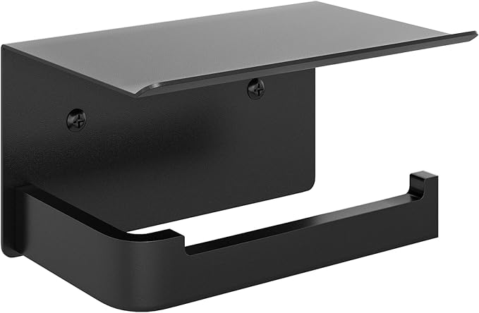 Gypie Toilet Paper Holder with Phone Shelf, Matte Black Toilet Paper Holder Wall Mount, Rustproof Stainless Steel Bathroom Storage