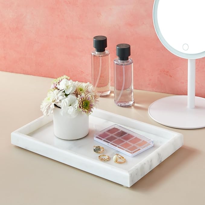 Juvale Large Marble Vanity Tray - Jewelry & Cosmetic Organizer with Drawer Organizer - Bathroom Display with Soap Tray - Home Accent Piece with Marble Decor - 11.7 x 7.7 x 1.1 in White (Pack of 2)