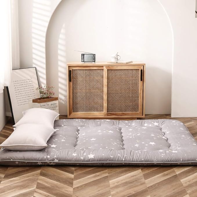 MAXYOYO Grey Constellation Japanese Floor Futon Mattress, Tatami Floor Mat Portable Camping Mattress Kids Sleeping Pad Foldable Roll Up Floor Lounger Couch with Mattress Protector Queen Size