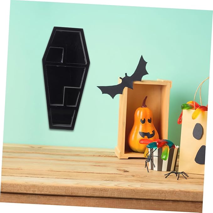 Healeved Gothic Coffin Storage Rack for Halloween Decor Multi-purpose Display Shelf for Collectibles Durable Casket Organizer for Home Haunted House Supplies
