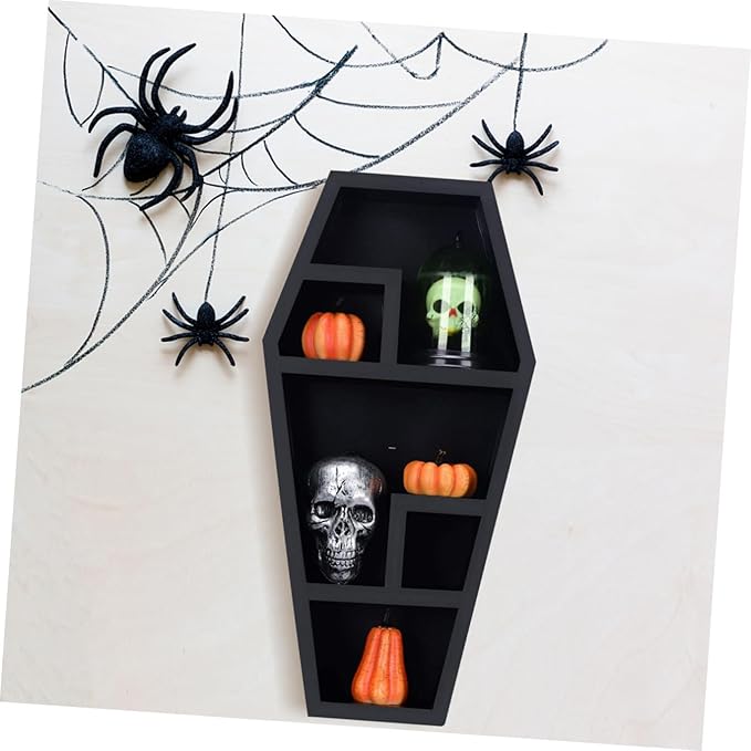 VICASKY Creative Gothic Coffin Storage Rack Eerie Decor Organizer for Halloween Parties Coffin Shelf for Knick-knacks Books Candles and Spooky Accents