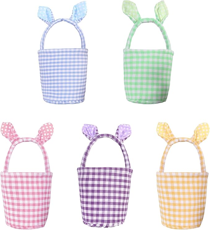 Colorful Striped Easters Basket Checkered Pattern Foldable Reusable Holiday Decors Storage Bin Striped Basket Party Supplies