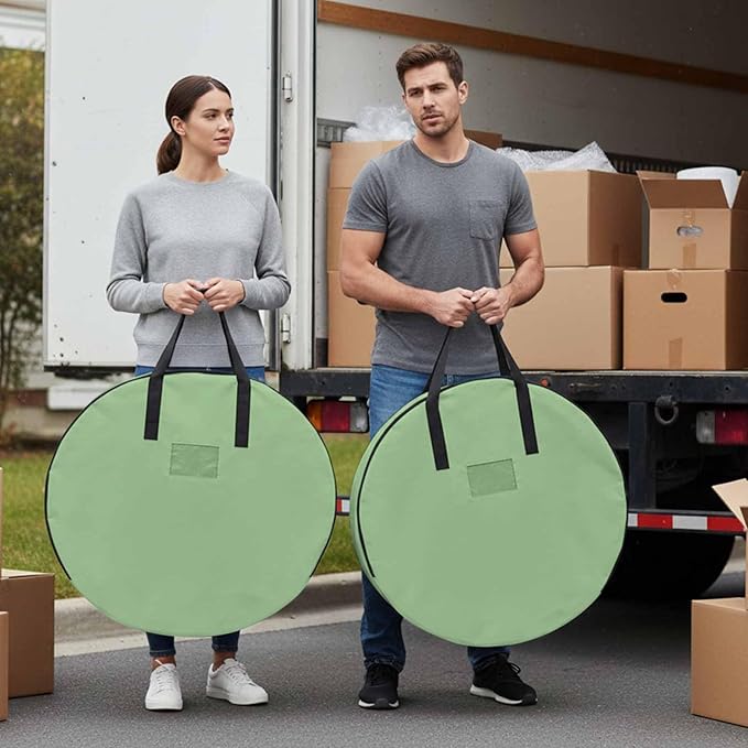 24 Inch Round Storage Bag 1 Pack,Avocado Green Solid Color Waterproof Wreath Storage Container with Handles&Zipper Modern Minimalist Style Closet Organizer Bags Garland Box