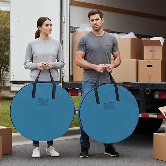 36 Inch Round Storage Bag 2 Pack,Modern Marine Ocean Pure Blue Waterproof Wreath Storage Container with Handles&Zipper Minimalist Solid Color Art Closet Organizer Bags Garland Box