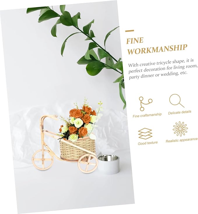 VOSAREA Handmade Rattan Tricycle Basket Mini Bamboo Pen Organizer for Desktop Decor Creative Storage for Home Office and Parties