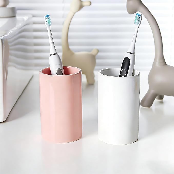 White Toothbrush and Toothpaste Holder,Ceramic Electric Toothbrush Holders,Toothbrush Cup, Bathroom Tooth Brush Holders(300ml)