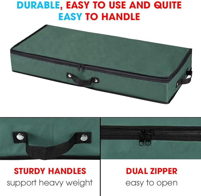 Primode Wrapping Paper Storage Container | Under Bed Gift Wrap Organizer for 30 Inch Rolls | 31”x13.5”x4.5” | 600D Oxford Material | Box Holder with Pockets for Ribbon, Bows, and Accessories (Green)