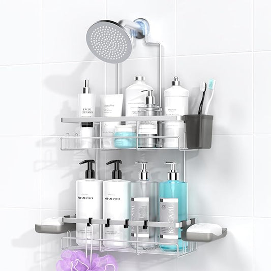 AKTECKE Shower Caddy Hanging Bathroom Organizer: Rustproof Shower Shelf for Inside Shower - No Drilling Shower Racks Over Showerhead - Bath Shelves Rack for Shampoo Soap Chrome