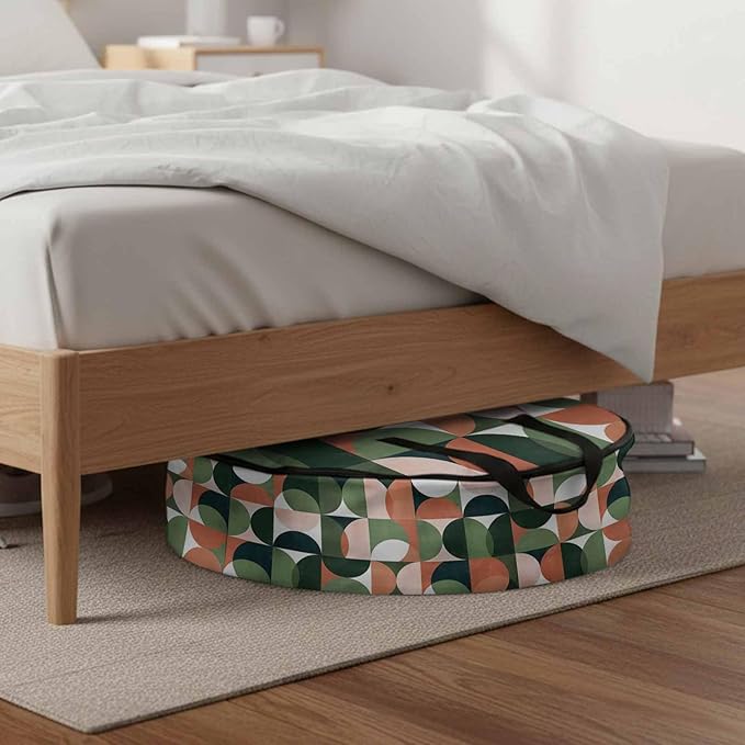 Storage Bag Mid Century Geometric Round Storage Totes Bins Closet Organizers with Zippers & Handle Abstract Modern Green Orange Clothes Storage Container for Bedroom Dorm Space Saving Packing Supplies