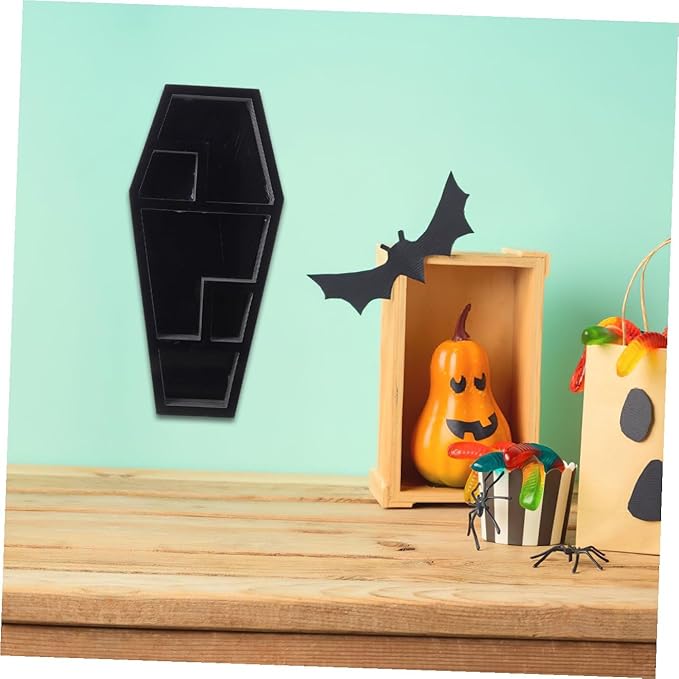 Desktop Organizer Coffin Shaped Storage Rack Gothic Display Shelf for Halloween Decor Unique Storage for Candles Books and Figurines Durable Design