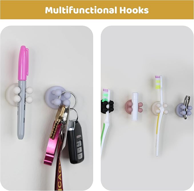 Mindful Design Razor Holder - 4Pcs Self Adhesive Silicone Toothbrush Holders Wall Mounted to Mirror for Shower Hanging Towel, Functional Waterproof Hook for Bathroom Kitchen Living Room Office