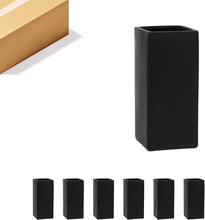 WGV Ceramic Block Vase Bulk, 5" W x 12" H, (Multiple Size/Color Choices) Matte Tall Square Flower Planter Pot, Accents Home Office Tabletop Decor, Ideal Gifts Black 6 Pieces (CSB0512BK)