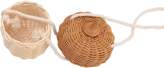 Hanging Baskets Rattan Storage Basket Handmade Photography Props Acorn Shaped Home Decorative for Girls Rattan Basket Bag Kids (Small Shoulder Bag)