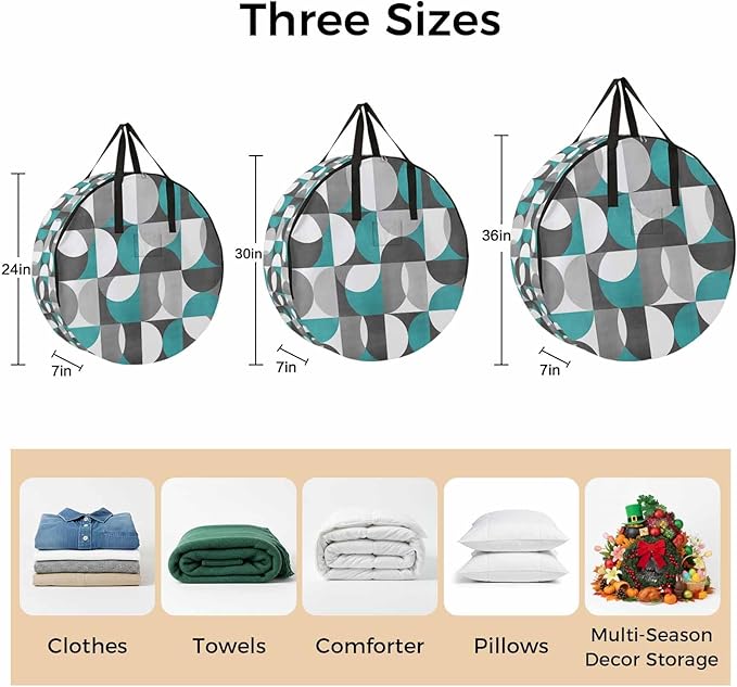 Storage Bag Mid Century Geometric Round Storage Totes Bins Closet Organizers with Zippers & Handle Abstract Modern Teal Clothes Storage Container for Bedroom Dorm Space Saving Packing Supplies Bags