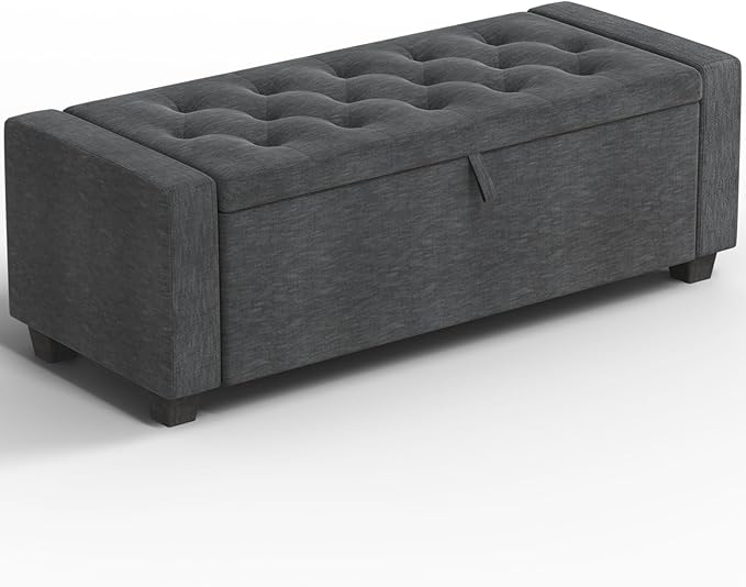 Storage Ottoman Bench, 50" End of Bed Bench with Legs,Storage Chest with Safety Hinge, Modern Entryway Benchs for Living Room, Bedroom, Entryway, Darkgray