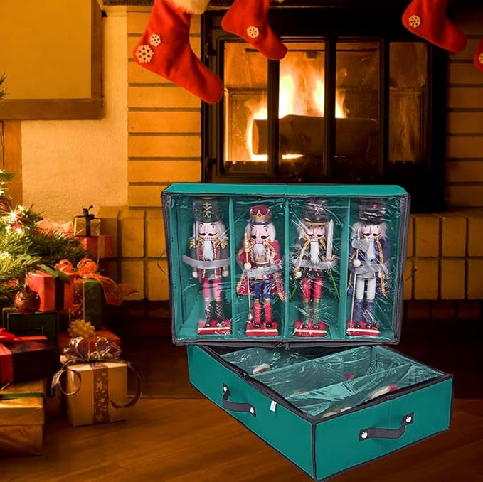 ProPik 2 Pack Christmas Figures Storage Box | Each Holds 4 Holiday Figurines up to 16” | Adjustable Nutcracker Decor Ornament Storage Container | Xmas Decorations Accessories Boxes (Green)