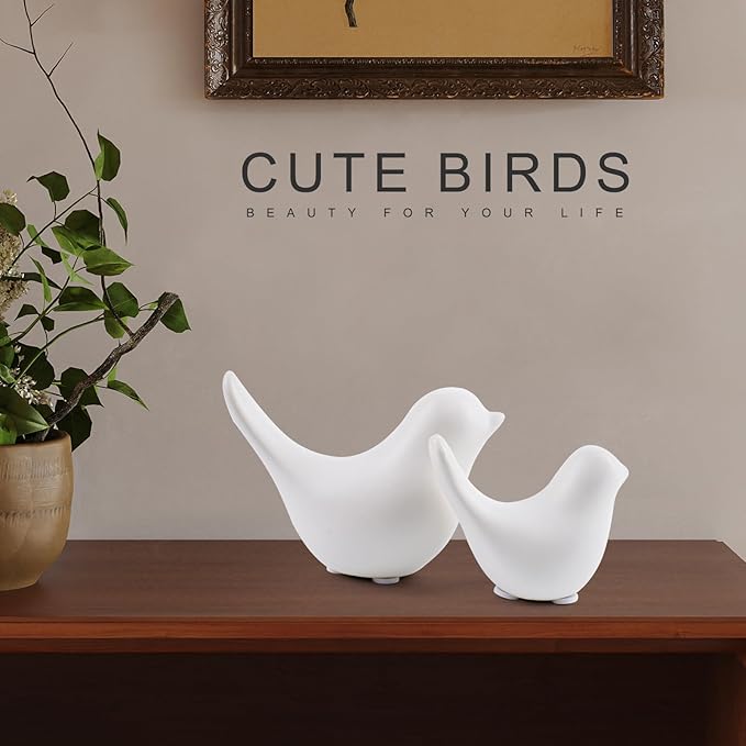 Elegant White Small Bird Sculptures,Modern Abstract Art Pieces for Bookshelf Decor, Coffee Table Decor, and Luxury Home Decor Accents(2Pcs White Birds)