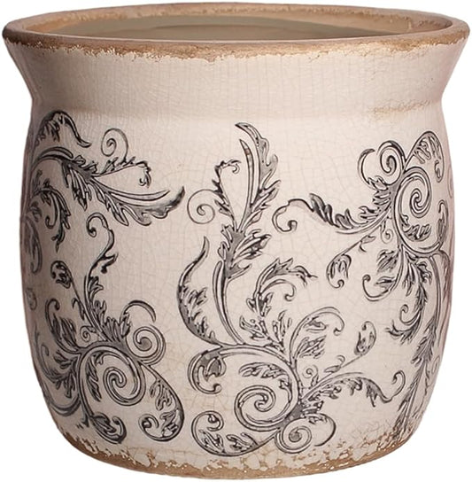Rustic Ceramic Planter & Kitchen Utensil Holder, 6.21 Inch Vintage Crackle Glazed Flower Pot with Drainage Hole for Indoor Plants, Tuscan Living Room & Balcony Decoration, Gift for Mom (Gray)