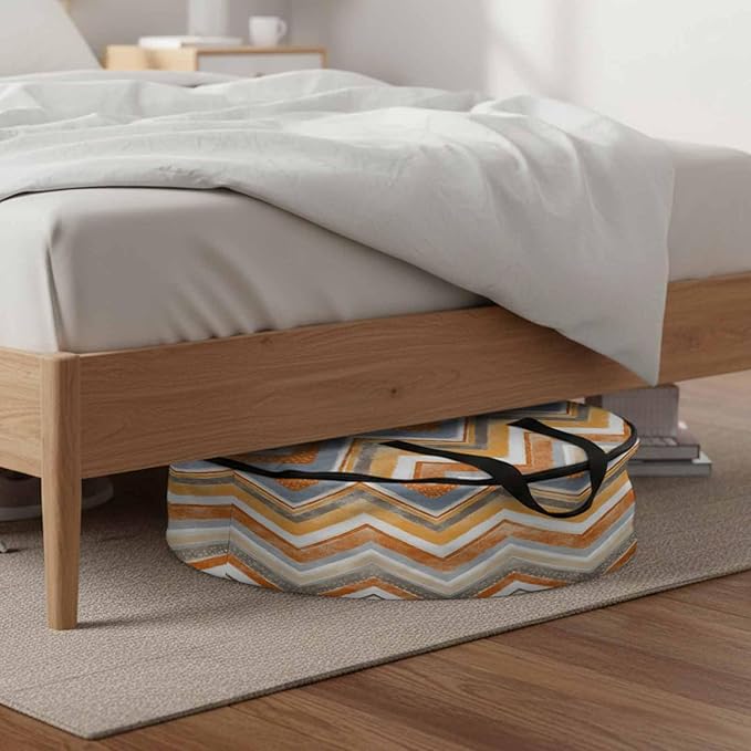 Storage Bag Orange Grey Chevron Round Storage Totes Bins Closet Organizers with Zippers & Handle Geometric Design Stripe Clothes Storage Container for Bedroom Dorm Space Saving Packing Supplies Bags