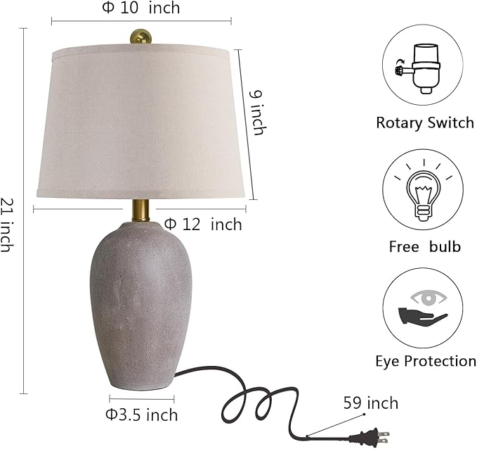 AIEAMPDO 21'' Set of 2 Farmhouse Ceramic Table Lamps for Living Room Bedroom, Nightstand Rustic Brown Desk Lamp for Bedside End Table Entryway, 2 LED Bulbs Included