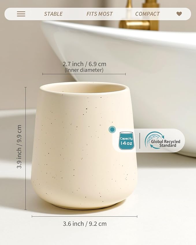 BosilunLife Ceramic Toothbrush Holder (Apricot, Rounded Base)