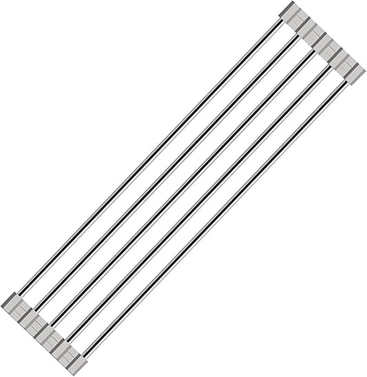 Ahyuan Roll up Dish Drying Rack Over The Sink Kitchen Roll up Sink Drying Rack Portable Dish Drainer Foldable Dish Drying Rack (Warm Gray, 17.8''X3.7'')