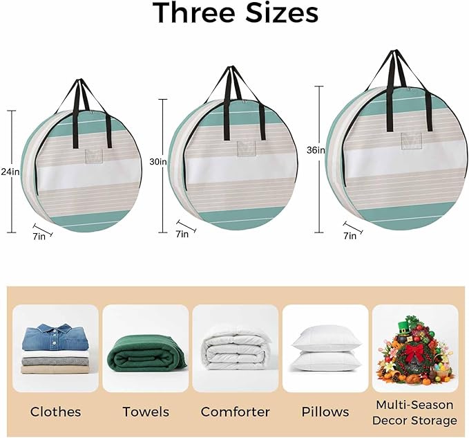 Storage Bag Cream Striped Round Storage Totes Bins Closet Organizers with Zippers & Handle Ombre Teal Stripes Clothes Storage Container for Bedroom Dorm Space Saving Packing Supplies Moving Bags
