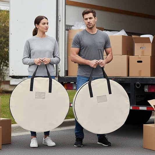 24 Inch Round Storage Bag 2 Pack,Modern Solid Color Cream Art Waterproof Wreath Storage Container with Handles&Zipper Simple Minimalist Style Closet Organizer Bags Garland Box