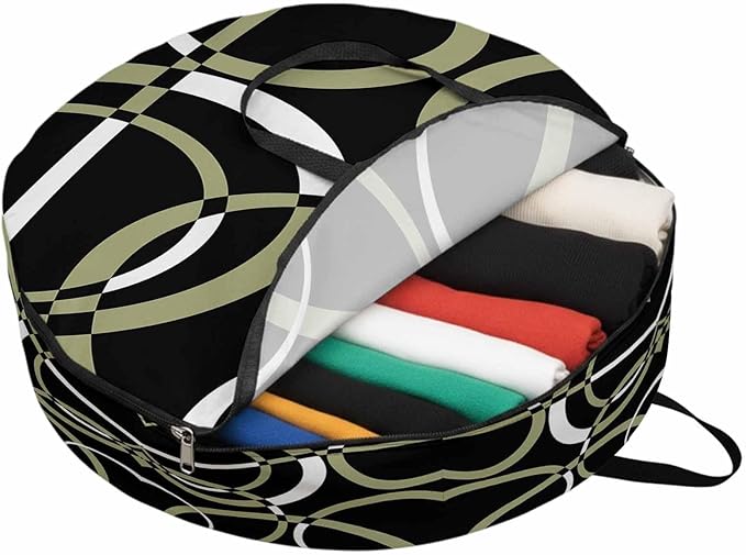 Storage Bag Sage Green Black Geometric Circle Round Storage Totes Bins Closet Organizers with Zippers & Handle Modern Abstract Lines Clothes Storage Container for Bedroom Space Saving Packing Supplies