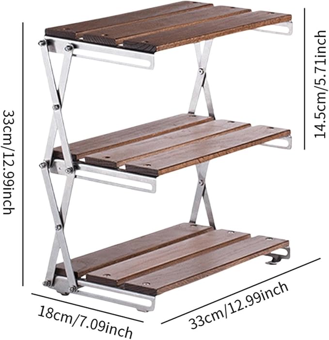 Foldable Camping Storage Rack Display 3 Layered Simple Multipurpose Organizer Storage Shelf for Home Use Party Indoor Outdoor, Brown(Brown)