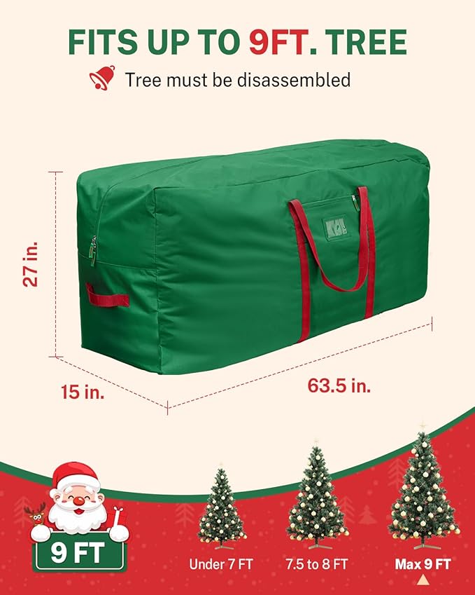 Christmas Tree Storage Bag, MaidMAX Christmas Tree Bag Fits Up to 9ft Tall, Heavy-Duty 600D Oxford Fabric Christmas Tree Storage Box with Handles, Wide Opening Tree Storage Container (Green)