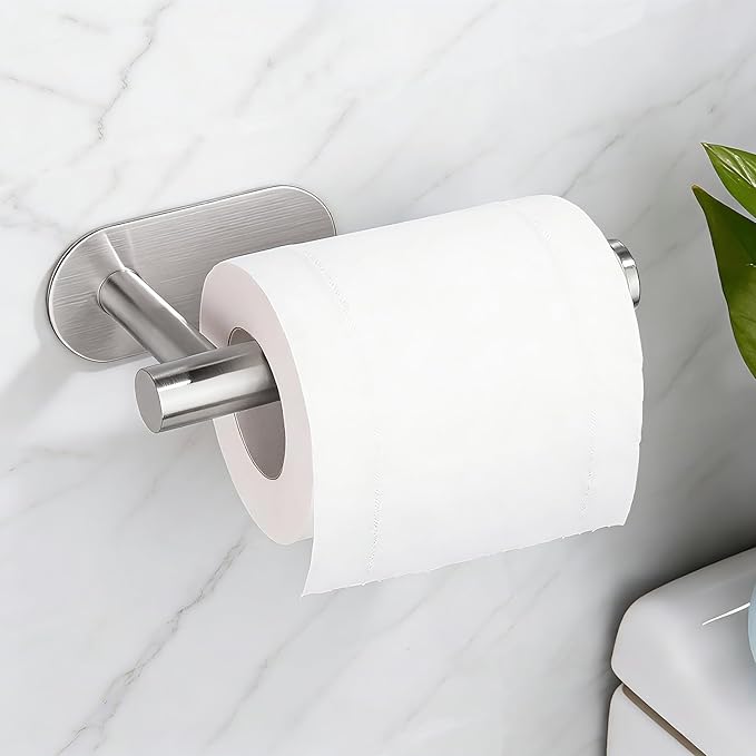 Toilet Paper Holder, Self Adhesive Toilet Paper Roll Holder No Drilling Wall Mount for Kitchen, Bathroom, Toilet, Brushed Nickel Stainless Steel