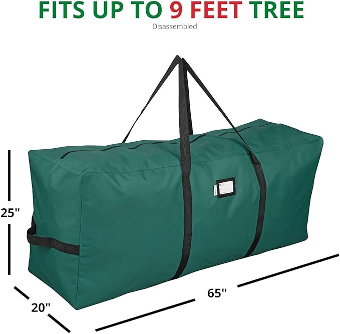Primode Heavy Duty Christmas Tree Storage Bag | Fits Up to 9 Ft. Tall Disassembled Tree | 25" Height X 20" Wide X 65" Long | Durable 600D Oxford Material | Heavy Duty Xmas Storage Container (Green)