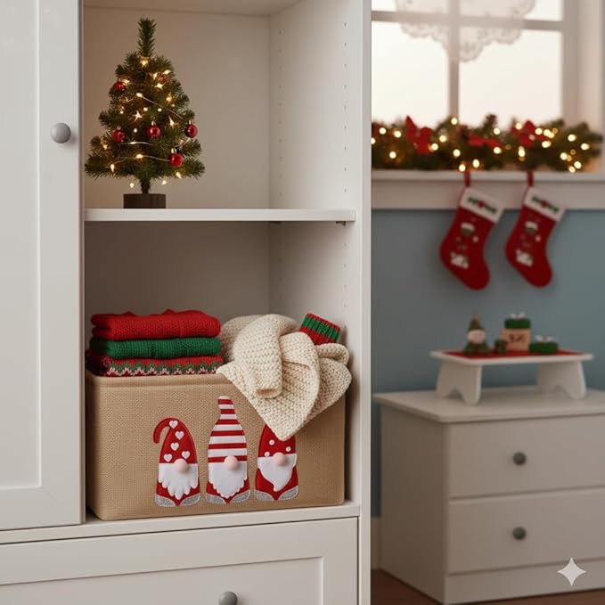 INough Christmas Baskets for Gifts Empty, Christmas Gnomes Basket, Large Gifts Bags for Holiday Ornaments Collapsible Storage Bins with Drawstring for Kidsroom