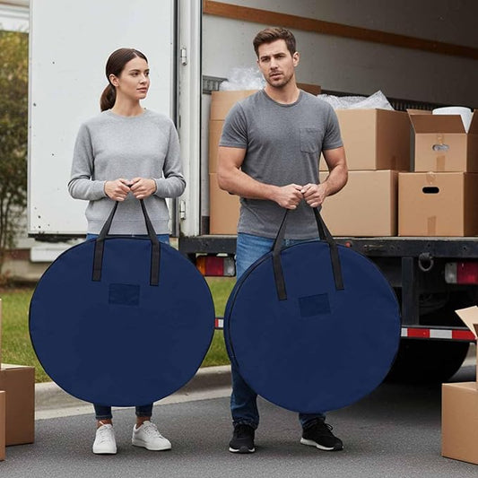 36 Inch Round Storage Bag 2 Pack,Modern Solid Color Navy Blue Waterproof Wreath Storage Container with Handles&Zipper Minimalist Pure Bleu Marine Closet Organizer Bags Garland Box