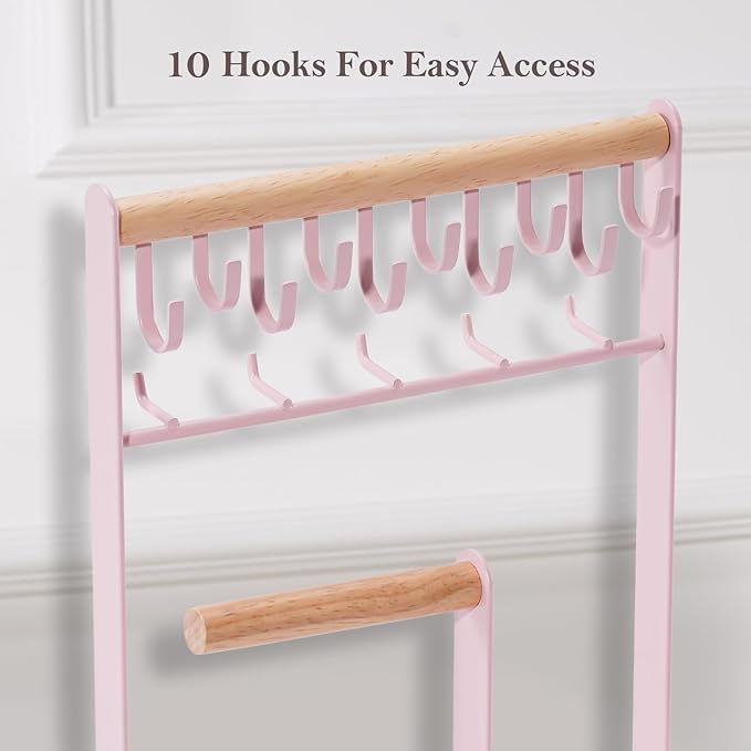 ProCase Jewelry Stand Holder Organizer, 5-Tier Necklace Holder with Ring Tray, 15 Hooks Necklaces Hanging Small Jewelry Display Storage Tower Tree for Bracelets Earrings Watches -Large, Pink
