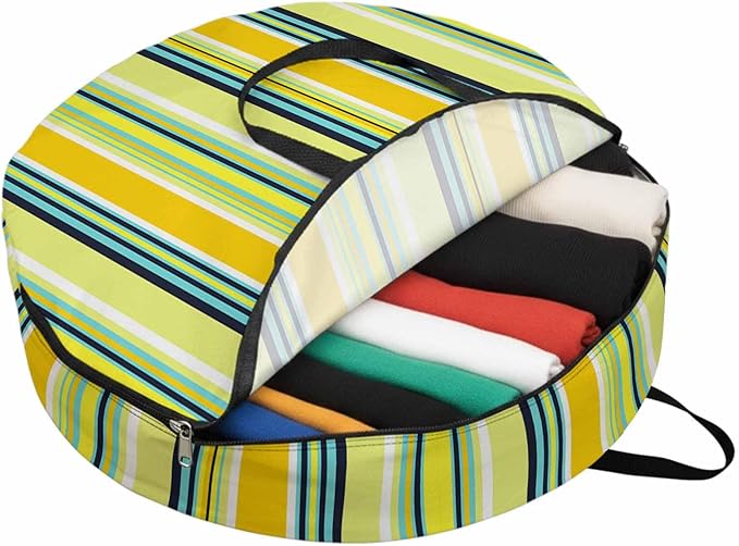 Storage Bag Yellow Stripes Round Storage Totes Bins Closet Organizers with Zippers & Handle Boho Style Lines Striped Clothes Storage Container for Bedroom Dorm Space Saving Packing Supplies Bags